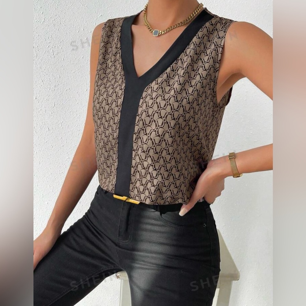 Khaki Sleeveless Blouse